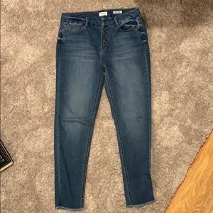 High rise, button fly jeans
